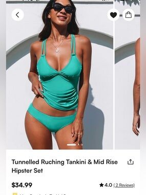 Cupshe Turquoise Green Tankini & Mid-Rise Hipster Swim Set